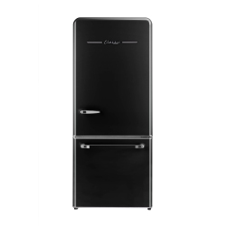 UNIQUE APPLIANCES Classic Retro 30-Inch 17.7 Cu. Ft. Frost Free Bottom Freezer Counter Depth Refrigerator \w Built-In Ice Maker In Midnight Black