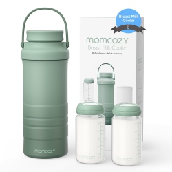 MOMCOZY 22OZ Portable Breast Milk Cooler for Outdoor, 360°Total Cooling for 24Hours, Larger Capacity Travel Breastmilk Chiller \w 2PCs Baby Bottles