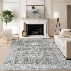 COOLHUT Large Area Rug for Living Room – Distressed Floral Boho Oriental Design, Non-Slip Low Pile Machine Washable Area Rug for Bedroom Dining