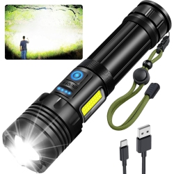 YOULIGHTS Rechargeable Flashlight, Powerful Led Tactical Flashlight \w Variable Zoom, 7 Modes And Cob Light, Ipx7 Waterproof for Camping, Emergency