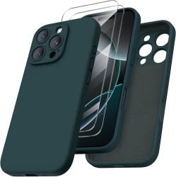 ORNARTO Compatible \w Iphone 16 Pro Case \w 2 X Screen Protector, Shockproof Liquid Silicone Gel Rubber Cover, Drop Protection Phone Case 6.3" -Olive