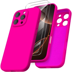 ORNARTO Compatible \w Iphone 16 Pro Case \w 2 X Screen Protector, Shockproof Liquid Silicone Gel Rubber Cover, Drop Protection Phone Case 6.3" -Hot