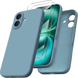 ORNARTO Compatible \w Iphone 16 Case \w 2 X Screen Protector, Shockproof Liquid Silicone Gel Rubber Cover, Drop Protection Phone Case for Iphone 16