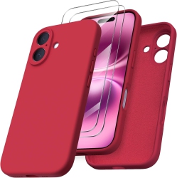 ORNARTO Compatible \w Iphone 16 Case \w 2 X Screen Protector, Shockproof Liquid Silicone Gel Rubber Cover, Drop Protection Phone Case for Iphone 16