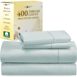 CALI DESIGN DEN California Design Den Softest 100% Cotton Sheets, King Sheets Set, 4 PC, 400 Thread Count Sateen, Dorm Rooms & Adults, Deep Pocket