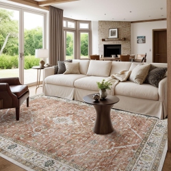 COOLHUT Medium Vintage Floral Medallion Area Rug – Boho Oriental, Non-Slip, Low Pile, Machine Washable, Ideal for Living Room Bedroom Dining Room