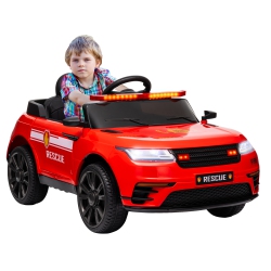 QABA 12V 7Ah Battery Electric Car for Kids, Fire Fighting Ride On Car \w Siren, Remote Control, 4 Spring Suspension Wheels, Transport Wheel, Music