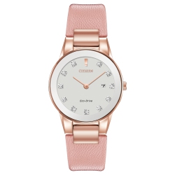 Citizen Ladies Axiom Eco-Drive Watch 30mm Pink Gold-Tone Stainless Steel Case Pink Leather Strap with Silver-Tone Dial (GA1058-08A)