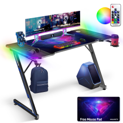 IMGadgets Z-Shaped Gaming Desk with Dynamic LED lighting & Durable Mouse Pad | 47"x24" Carbon Fiber Surface | 100 kg Load Capacity | Ultimate Gaming Experience