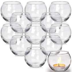 NIERBO Glass Tealight Candle Holder Set Of 12- Round Clear Votive Candle Holders for Table Decor, Party& Wedding Decorations