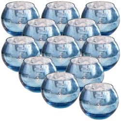 NIERBO Glass Tealight Candle Holder Set Of 12 - Round Votive Candle Holders for Table Decor, Party & Wedding Decorations In Blue