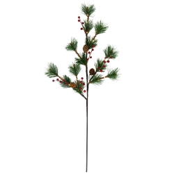 NORTHLIGHT Lighted Berry And Pinecone Christmas Pine Spray - 29" - Warm In White