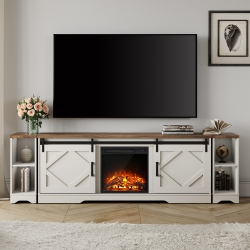 WAMPAT Fireplace Tv Stand Farmhouse Sliding Barn Door Entertainment Center for Tvs Up to 100 Inches, Wood Tv Media Console Table Cabinet Storage For
