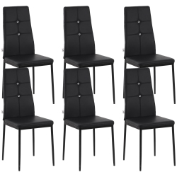 HOMCOM Modern Dining Chairs Set Of 6, Upholstered Faux Leather Kitchen Chairs \w Crystal Tufting And Metal Legs for Living Room, Dining Room, Bedroom