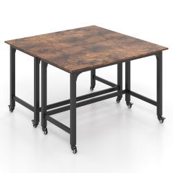 COSTWAY 2 PCs Rolling Computer Desk Metal Frame PC Laptop Table Wood Top Study Workstation