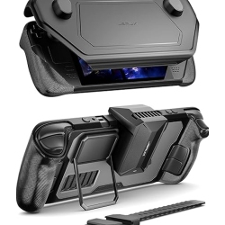 JSAUX Modcase for Steam Deck, Steam Deck Case \w Cooler Fan Kit, Front Shell Include Protective Case, Face Cover, Metal Bracket And Strap-Basic Set (