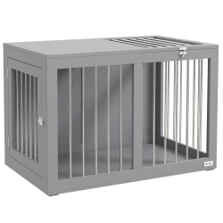 PAWHUT Dog Crate Furniture, 31.5" Dog Kennel Furniture Side End Table With Double Doors, for Medium Breeds In Grey