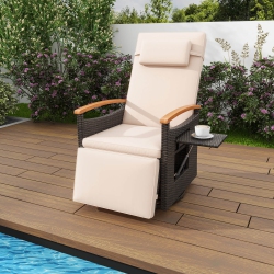 COSTWAY Outdoor 360° Swivel Rattan Recliner Chair Patio Wicker Chaise Lounge Chair