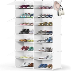 LIVEARTY (TM) 32 Pair Shoe Storage Cabinet With Door Expandable Plastic Shoe Organizer