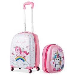 COSTWAY 2 PCs Kids Luggage Set 12” Backpack & 16” Kid Carry On Suitcase for Boys And Girls