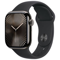 Apple Watch Series 10 (Gps + Cellulaire) Avec Boîtier De 42 Mm En Titane Ardoise Et Bracelet Sport Noir Par Freedom Mobile - Petit/moyen - Paiement Balance Mensuel