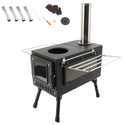 TOPTENG Camping Tent Stove, Large Tent Wood Stove \w Window And 6 Chimney Pipe, Outdoor Portable Wood Burning Stove for Camping Hiking Cooking