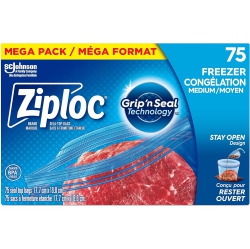 ZIPLOC STORE Ziploc Medium Food Storage Freezer Bags, Grip 'n Seal Technology for Easier Grip, Open And Close, 75 Count