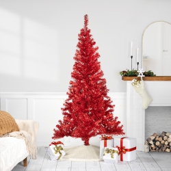 NORTHLIGHT Artificial Tinsel Christmas Tree - 6' - - Unlit In Red