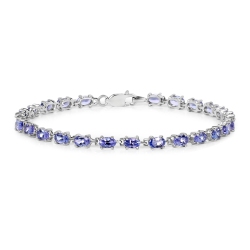 QJ 6.25 Carat Genuine Tanzanite .925 Sterling Bracelet In Silver
