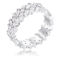 JGI Rhodium Clear Cz Alternating Baguette Round Eternity Band In Multicolor