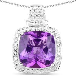 QJ 5.85 Carat Genuine Amethyst .925 Sterling Pendant In Silver