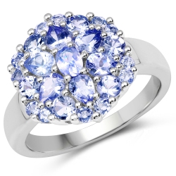 QJ 2.03 Carat Genuine Tanzanite .925 Sterling Ring In Silver