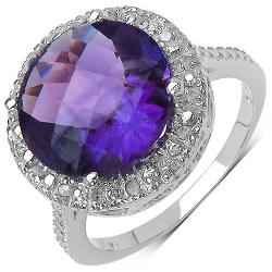 QJ 5.73 Carat Amethyst And .925 Sterling Silver Ring In White