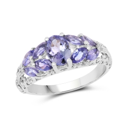 QJ 1.63 Carat Genuine Tanzanite .925 Sterling Ring In Silver