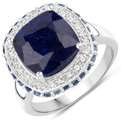 QJ 6.46 Carat Dyed Sapphire Sapphire And White Topaz .925 Sterling Silver Ring In Blue