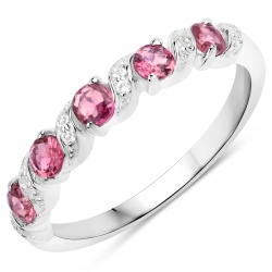 QJ 0.64 Carat Genuine Pink Tourmaline And Topaz .925 Sterling Silver Ring In White