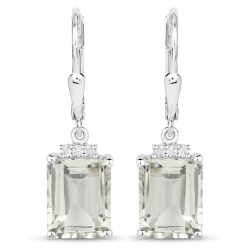 QJ 7.23 Carat Genuine Amethyst And White Topaz .925 Sterling Silver Earrings In Green