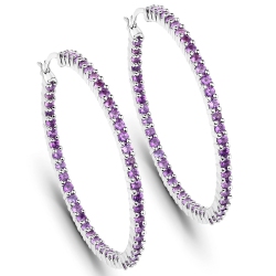 QJ 3.00 Ct. Genuine Amethyst .925 Sterling Earrings In Silver