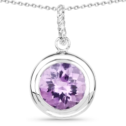 QJ 8.00 Carat Genuine Amethyst .925 Sterling Pendant In Silver