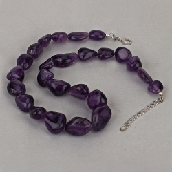 QJ Raw Amethyst Beads Necklace for Women In February Birthstone Necklace Gift for Mom In Silver
