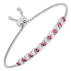 QJ 1.16 Carat Genuine Pink Tourmaline And Topaz .925 Sterling Silver Bracelet In White