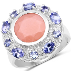 QJ 4.50 Carat Genuine Moonstone And Tanzanite .925 Sterling Silver Ring In Peach