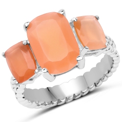 QJ 4.90 Carat Genuine Moonstone .925 Sterling Silver Ring In Peach