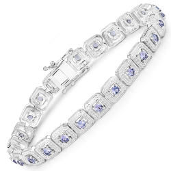 QJ 2.40 Carat Genuine Tanzanite .925 Sterling Bracelet In Silver