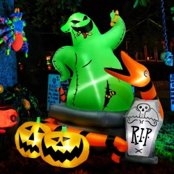 GENER 6 Ft Halloween Inflatable Outdoor Decoration - Monster With Snake, Tombstone, And Pumpkin Yard Decor With Built-In Led Lights In Green