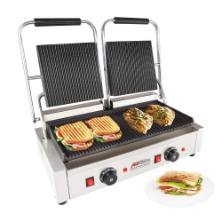 ALDKITCHEN Ap-692 Double Panini Press | Sandwich Maker Machine | Cast-Iron Ribbed Plates | Adjustable Control | Nonstick | 110V