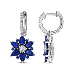 GEM AND HARMONY 4.44 Carat (Ctw) Lab-Created Sapphire Dangle Flower Earrings In Sterling Silver In Blue