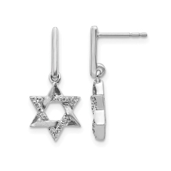 GEM AND HARMONY 1/8 Carat (Ctw) Diamond Star Of David Dangle Earrings In 14K Gold In White