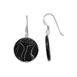 GEM AND HARMONY Sterling Silver Agate Disc Dangle Earrings In Black