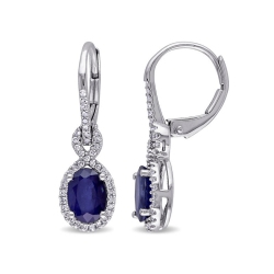 GEM AND HARMONY 2.00 Carat (Ctw) Diffsued Sapphire Dangle Earrings In 10K White Gold In Blue